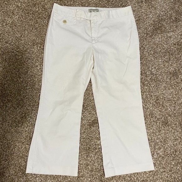Banana Republic White Stretch Cotton Stitch Accents Women Pants Size 6 - Picture 1 of 8